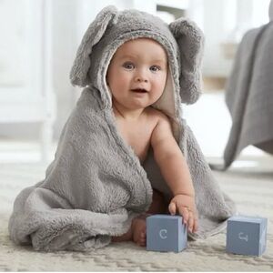 Pottery Barn Kids Gray Elephant Hooded Baby Towel